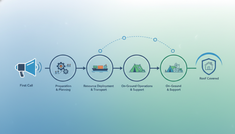 Timeline graphic of emergency roof wrap mobilization process
