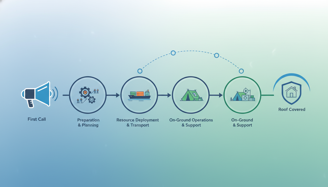 Timeline graphic of emergency roof wrap mobilization process