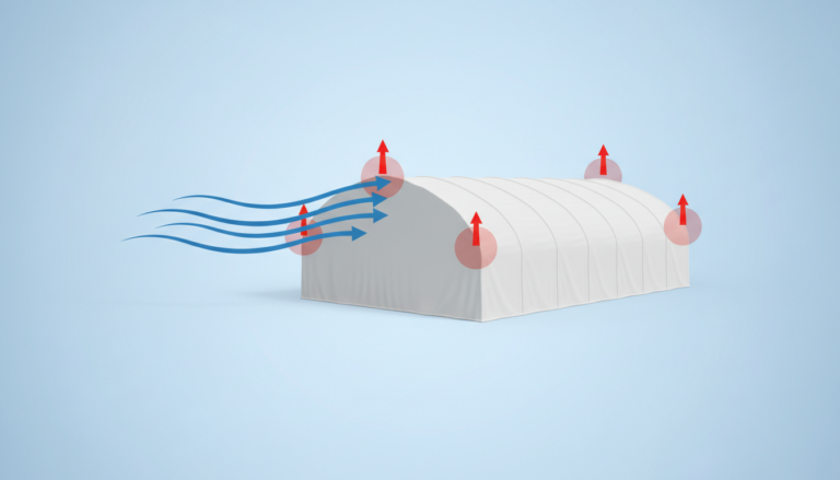 asce7-22-wind-load-diagram - StormWrappers Engineering diagram of wind uplift pressures on a temporary building enclosure.