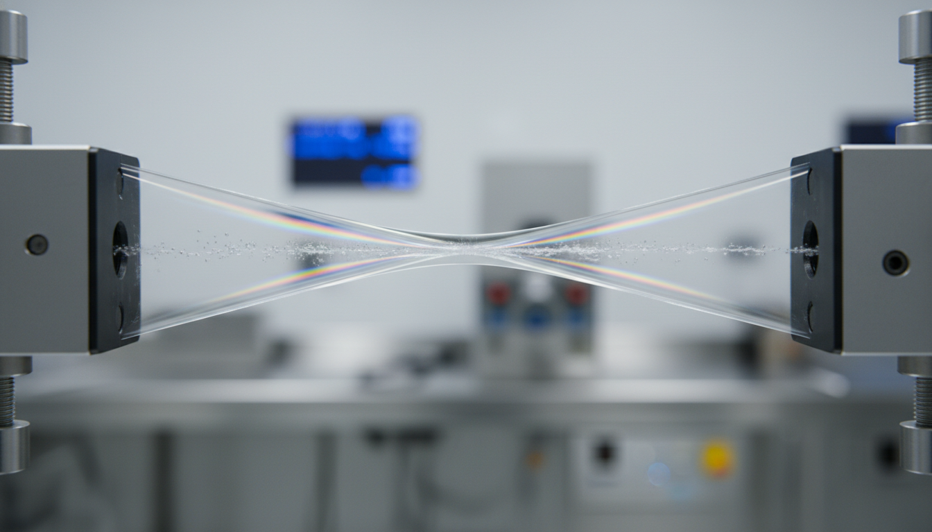 Tensile strength test of 12-mil industrial shrink wrap.