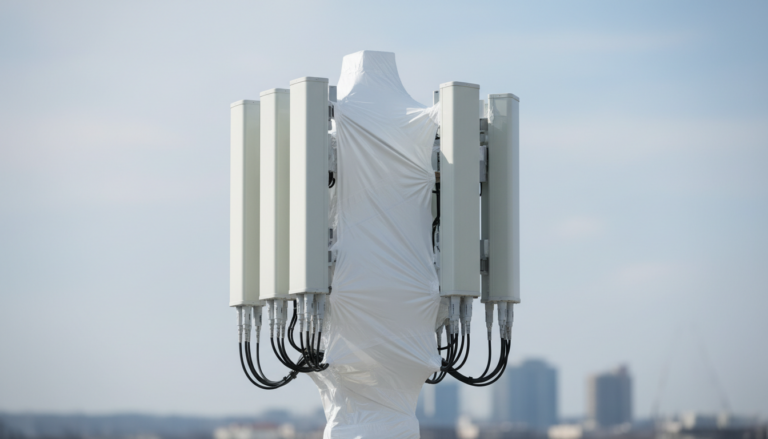 Non-interference shrink wrap applied to a telecommunications antenna.