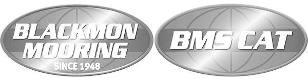 Two silver oval brand emblems placed side by side: 'BLACKMOON MORNING' (SINCE 1948) and 'BMS CAT'.